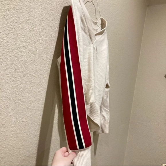 SANDRO PARIS Varsity Sweater Cream Red Stripe V Neck Size Small - Picture 8 of 8